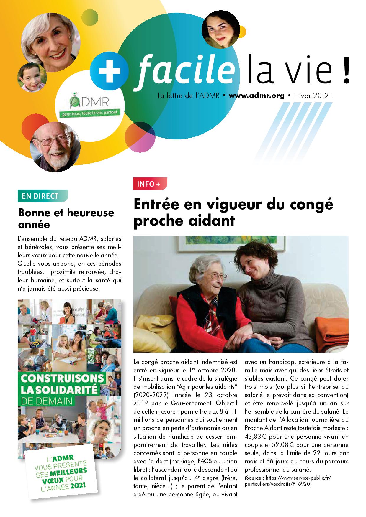 Newsletter ADMR Plus facile la vie Hiver 2020-2021