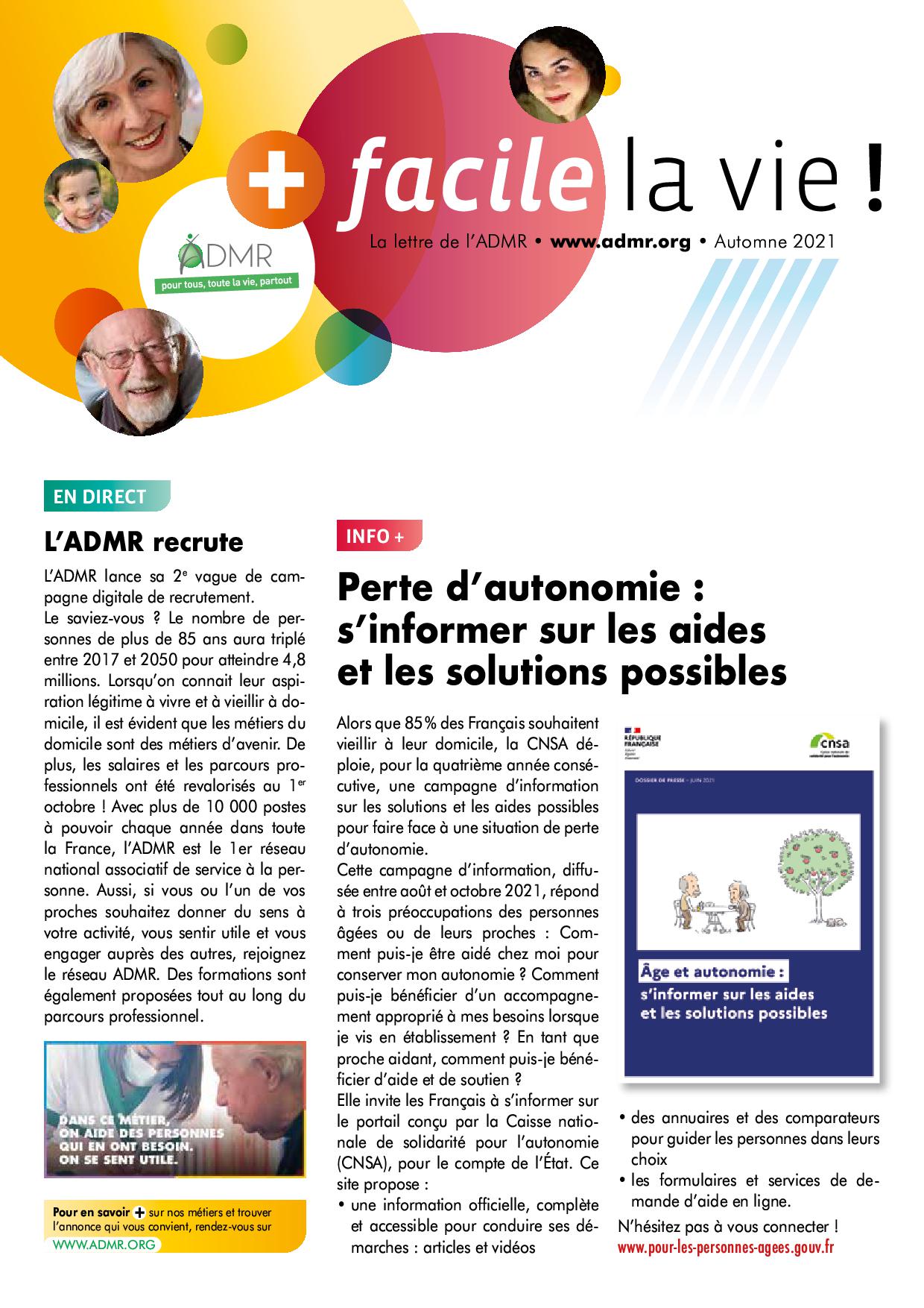 Newsletter ADMR | Automne 2021