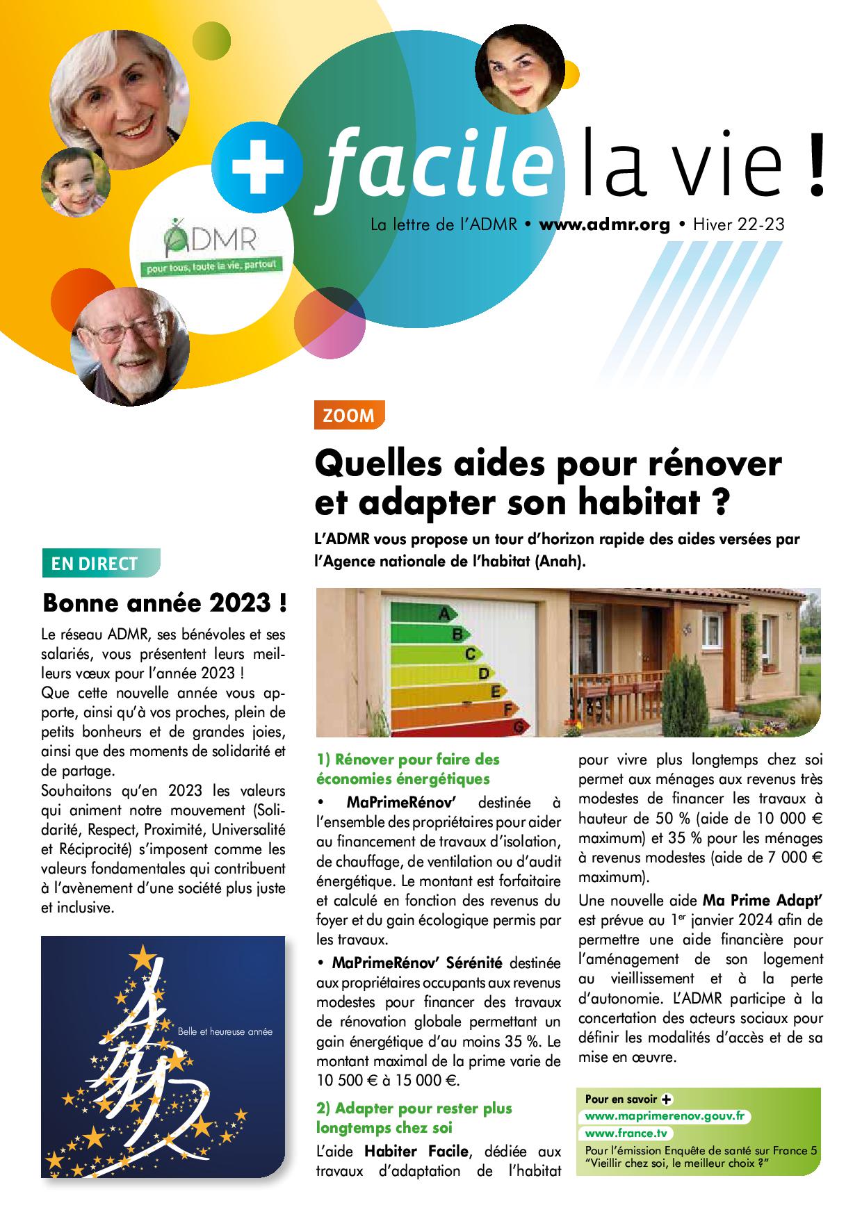 Plus facile la vie | Newsletter ADMR Hiver 2022 - 2023